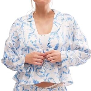 NWT Free People Beauty Sleep Pajama Top  Satin Floral Print Button Up Size XL